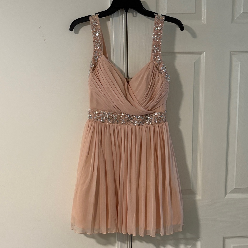 Macy's Peach Sequin Embellished Prom Dress